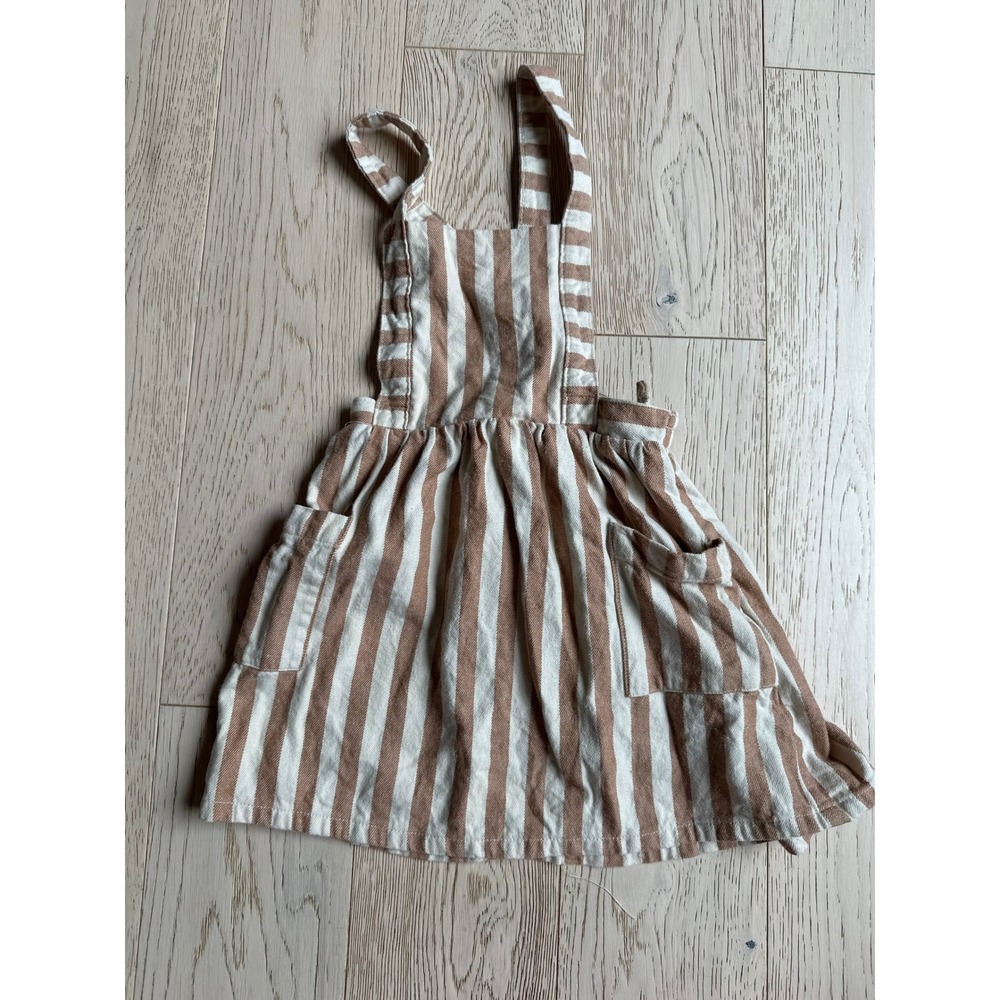 Wonder Nation Toddler Girls Brown White Striped Pinafore Dress Linen Blend 3T